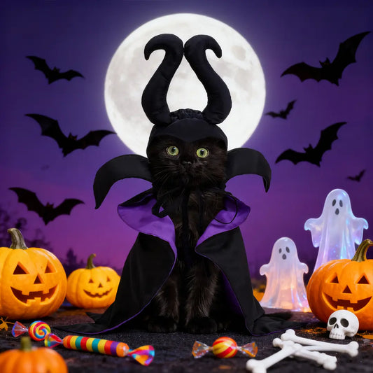 Halloween Witch Horn Headpiece & Cloak Set for Pets