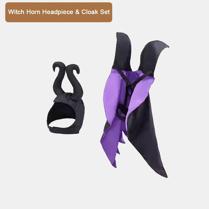 Halloween Witch Horn Headpiece & Cloak Set for Pets